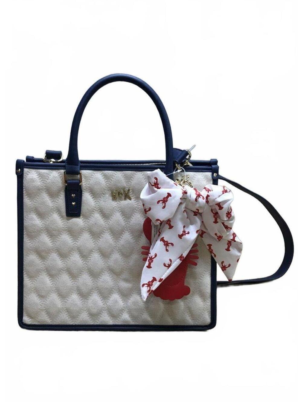 Betsey Johnson Scarf Accent Quilted Tote Bag Navy White Structured Purse